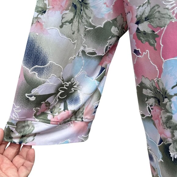 N Touch Embossed Floral Pullover Top‎ Womens 1X Multicolor 3/4 Sleeve Loose Fit - Picture 10 of 14